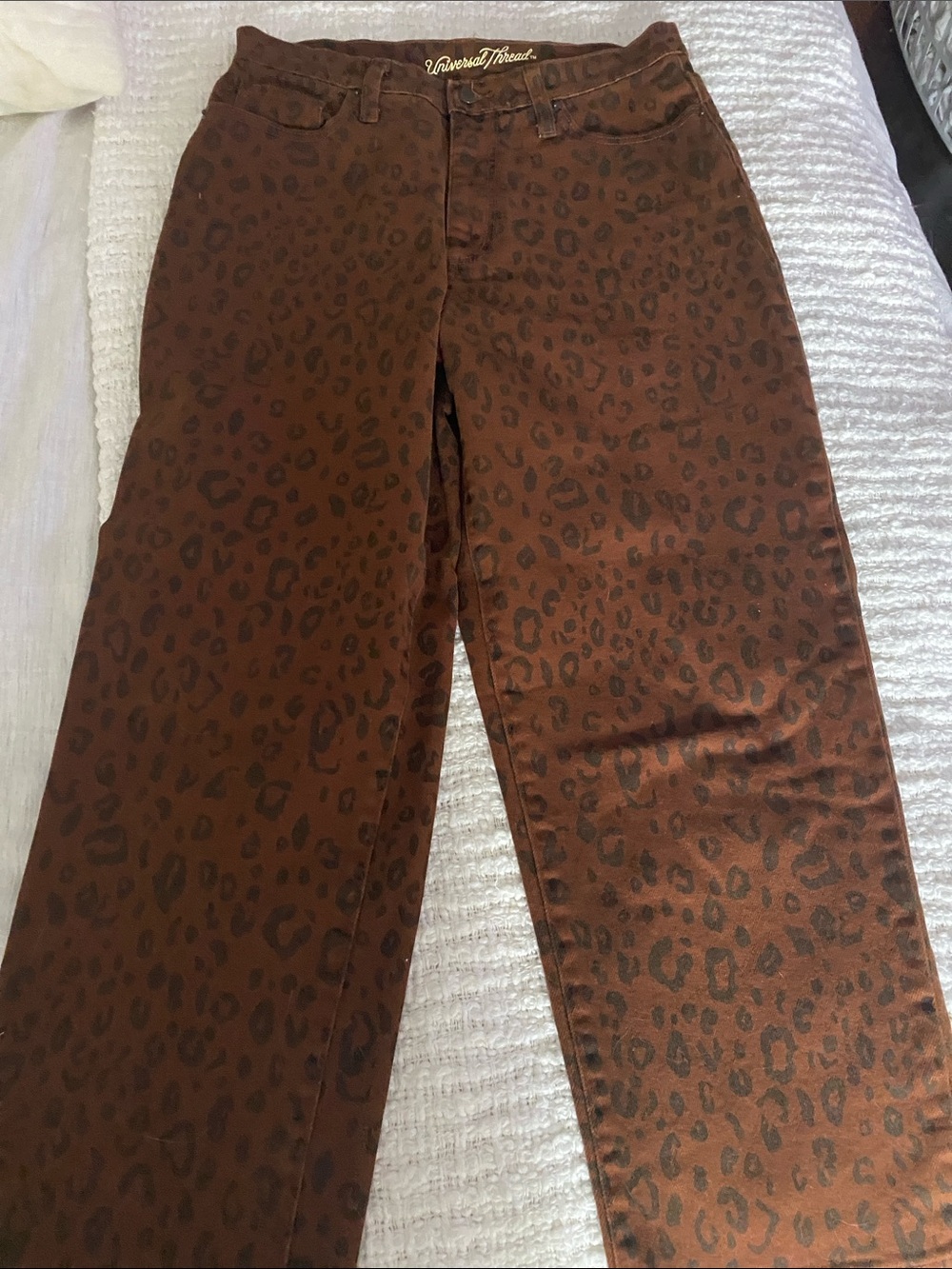 Universal Thread Brown Leopard-Print Straight Jeans